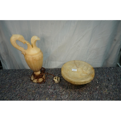 61A - Alabaster Jug Form Lamp & other piece (AF)