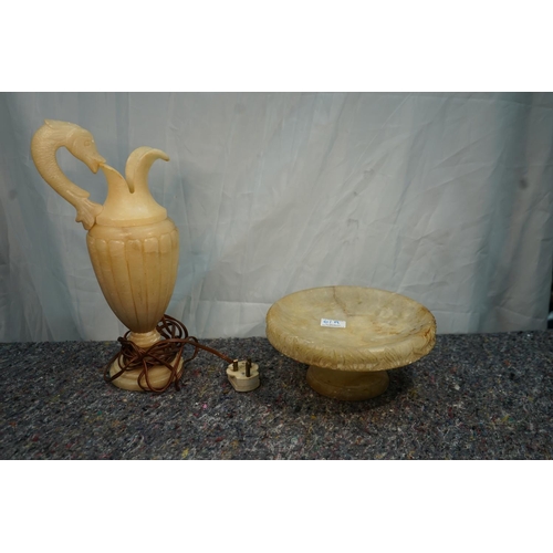 61A - Alabaster Jug Form Lamp & other piece (AF)