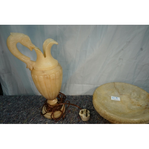 61A - Alabaster Jug Form Lamp & other piece (AF)