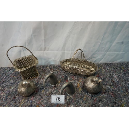 76 - Pair of Pewter Drinking Horns, Bird Cruet Set etc