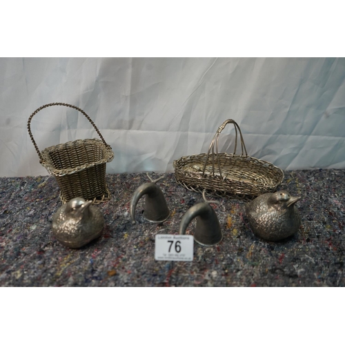 76 - Pair of Pewter Drinking Horns, Bird Cruet Set etc