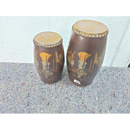 151 - Pair of Japanese Double Ended Hand Painted Drums