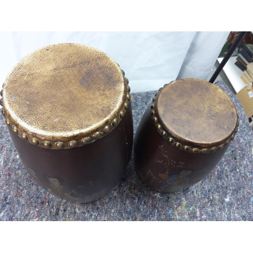 151 - Pair of Japanese Double Ended Hand Painted Drums