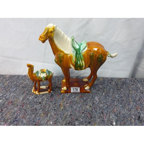 176 - Vintage Pottery Chinese Tang Horse (30cm) & a Camel