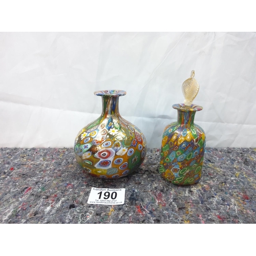 190 - Murano Millefiori Glass Vase (with sticker) & a Scent Bottle