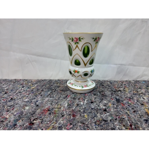 202 - Bohemia Emerald Glass with Ceramic Overlay Vase