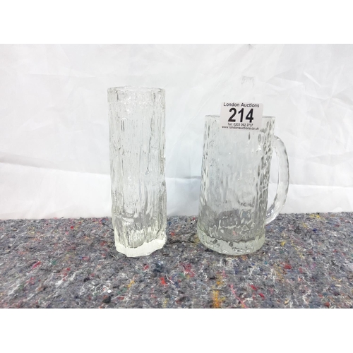 214 - Vintage Ravenhead Bark Tankard and a Mintage Bark Glass Vase