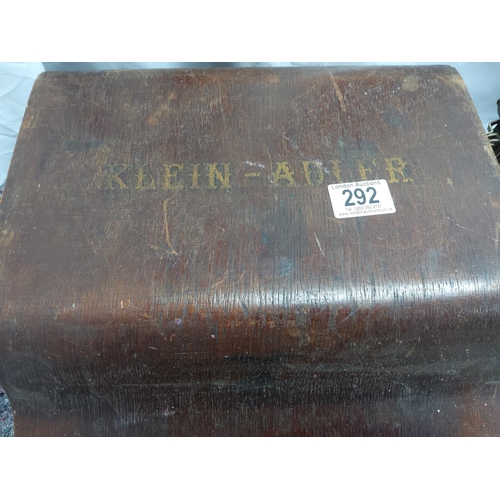 292 - Early 20th Century Klein Adler Typewriter in Wooden Case