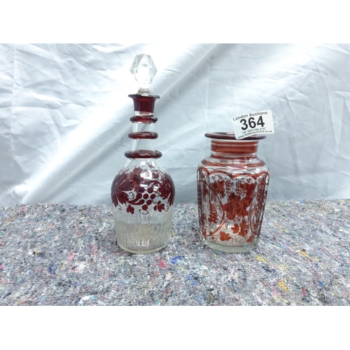 364 - Bohemian Decanter and Vase