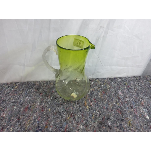 91 - Antique Lime Green Glass Pitcher