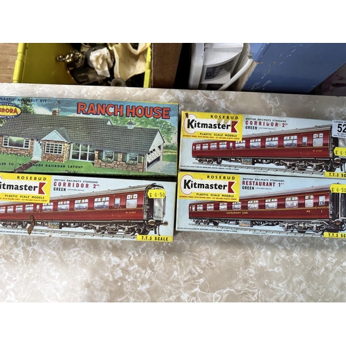 527 - Aurora Ranch House Scenery Set and 3 Kitmaster TT3 Railway Models (all unused)