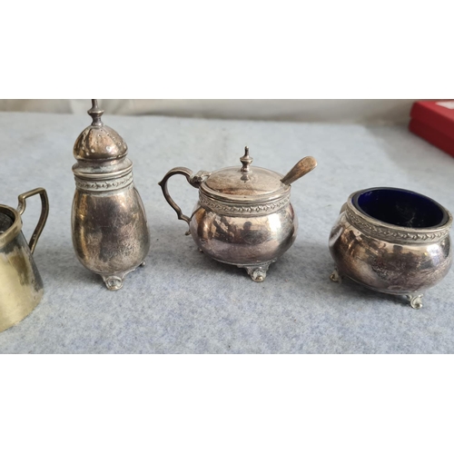 12 - Hallmarked Silver Cruet Items-1 Set Birmingham 1933 with Cobalt Glass Liners & One other EPNS Exampl... 