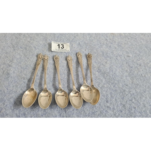 13 - Set of 6 Hallmarked Silver Coffee Spoons-Sheffield 1921 Joseph Rodgers (94g)