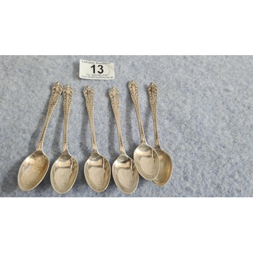 13 - Set of 6 Hallmarked Silver Coffee Spoons-Sheffield 1921 Joseph Rodgers (94g)