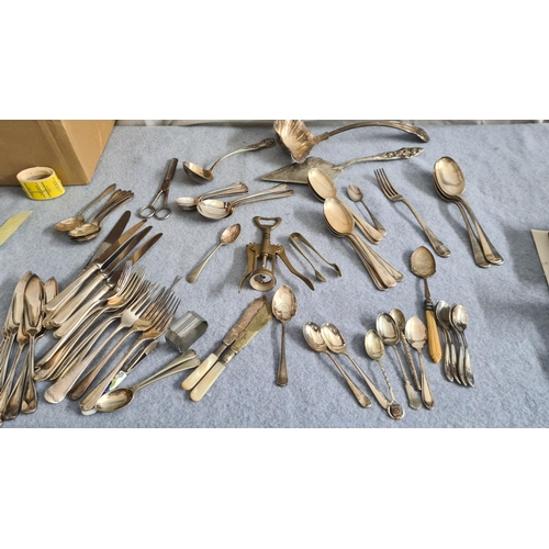 14 - Tub of Assorted Silver Plated Cutlery etc