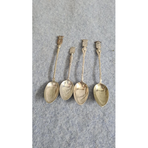 16 - Group of 4 White Metal French Souvenier Spoons & an Earl Kitchener EPNS Spoon
