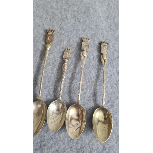 16 - Group of 4 White Metal French Souvenier Spoons & an Earl Kitchener EPNS Spoon