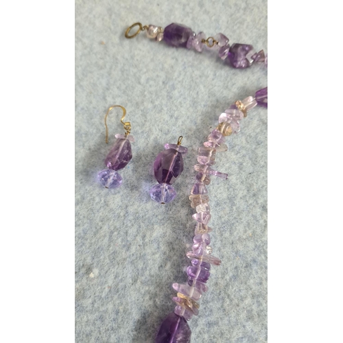 18 - Amethyst Necklace, Bracelet & Earring Set (105g)