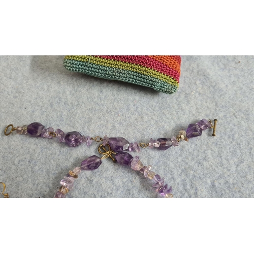 18 - Amethyst Necklace, Bracelet & Earring Set (105g)