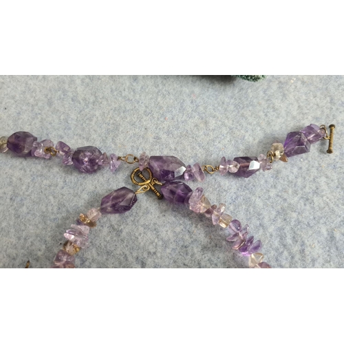 18 - Amethyst Necklace, Bracelet & Earring Set (105g)