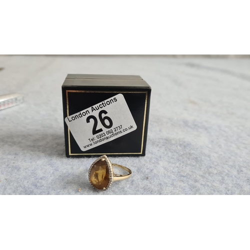 26 - Pear Cut Citrine 9ct Gold Ring (4.7g)