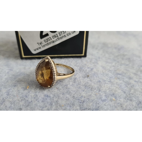26 - Pear Cut Citrine 9ct Gold Ring (4.7g)
