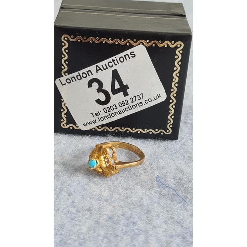 34 - 18ct Gold & Turquoise Ring Size K (4.3g)