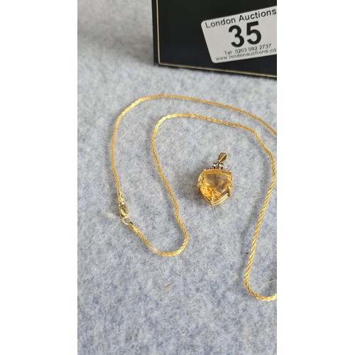 35 - 18ct Gold Citrine Pendant (5.9g) on a 925 Silver Chain