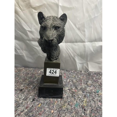 424 - After PJ Lene A Solid Bronze Leopard Bust on a Marble Base