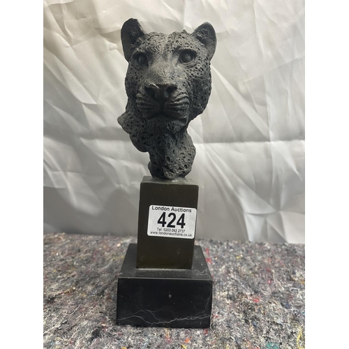 424 - After PJ Lene A Solid Bronze Leopard Bust on a Marble Base