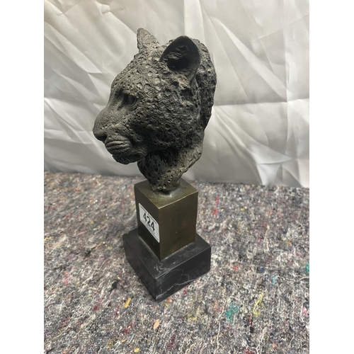 424 - After PJ Lene A Solid Bronze Leopard Bust on a Marble Base