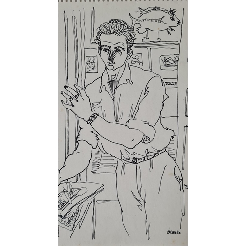 491 - Peter Samuelson (1912-1996) Self Portrait. Pen and ink on paper. 1950. Unframed. 20cm x 26cm