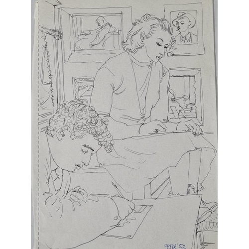 492 - Peter Samuelson (1912-1996) Study of a Couple Drawing. Pen and ink on paper. 1952. Unframed. 25cm x ... 