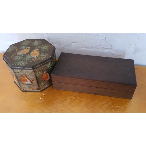 28 - Old tin and wooden box containing marbles