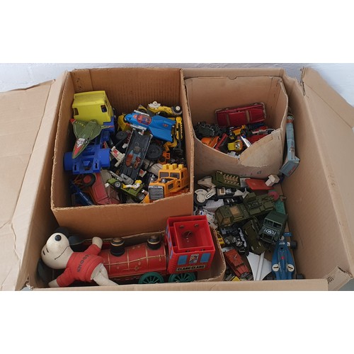 29 - Good box of toys including vintage diecast cars, vehicles and other toys etc