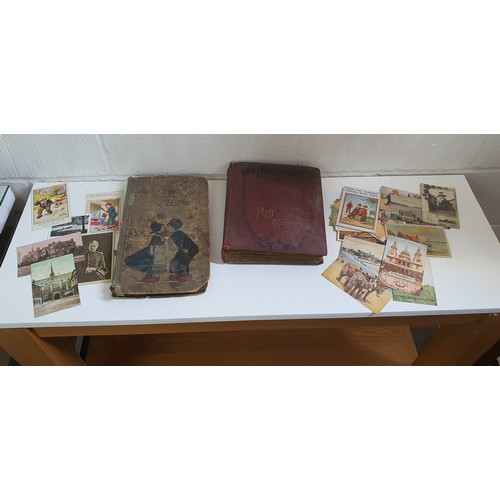 18 - 2x old albums containing a good large quantity of vintage antique postcards including many with orig... 