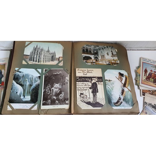 18 - 2x old albums containing a good large quantity of vintage antique postcards including many with orig... 