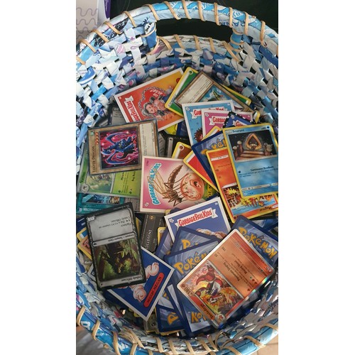 61 - Small Basket containing approx 500+ various Pokemon / Yu-gi-oh / Magic trading cards Inc shiney foil... 