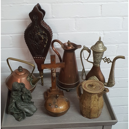 101 - A group of interesting vintage house clearance items including small Indian pot, Islamic Tea/water P... 