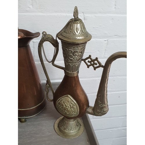 101 - A group of interesting vintage house clearance items including small Indian pot, Islamic Tea/water P... 