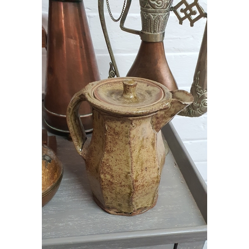 101 - A group of interesting vintage house clearance items including small Indian pot, Islamic Tea/water P... 