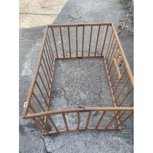 664 - Vintage Wooden Folding Childrens Play Pen