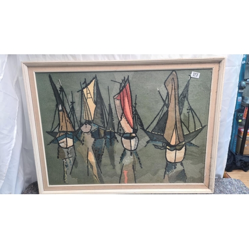 674 - Mid Century-c. 1960s Framed Needlework Sailboat