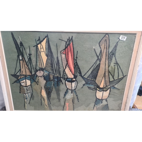 674 - Mid Century-c. 1960s Framed Needlework Sailboat