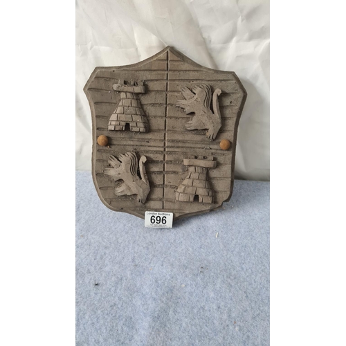 680 - A Carved Wooden Heraldic Coat of Arms 24x20cm