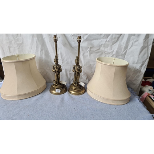 686 - Pair of Vintage Brass Napoleonic Soldier Lamps with Shades