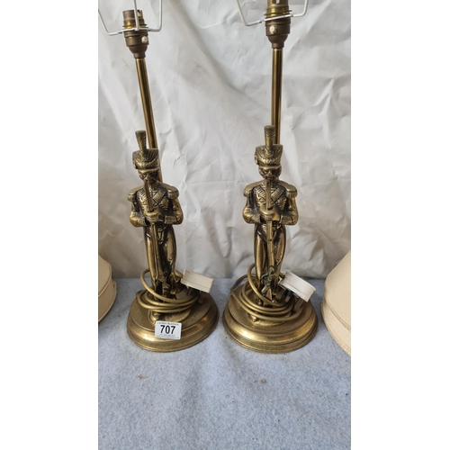 686 - Pair of Vintage Brass Napoleonic Soldier Lamps with Shades