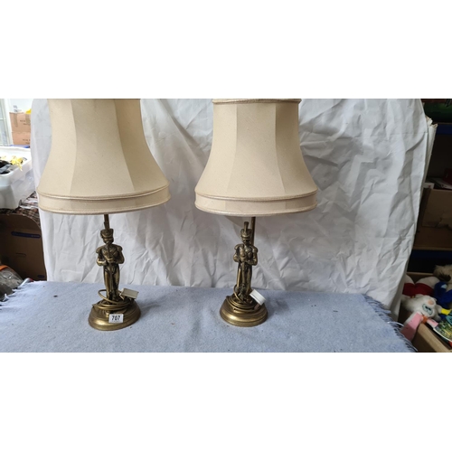 686 - Pair of Vintage Brass Napoleonic Soldier Lamps with Shades