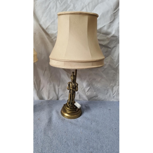 686 - Pair of Vintage Brass Napoleonic Soldier Lamps with Shades