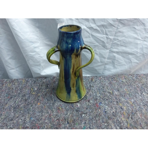 697 - Art Nouveau Belgian 3 Handled Studio Pottery Vase